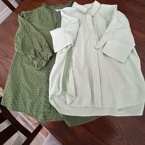Anthropology Maeve Blouse soft green and Crown & Ivy  dark rich green blouse